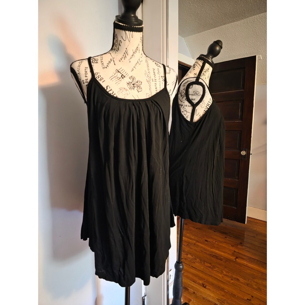 Bepei Black Pleated Scoop Neck Spaghetti Strap Tunic Tank Top Size L Large